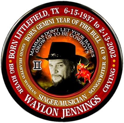 Waylon Jennings Gemini Fire Bull Pin, Select Size (2.25")