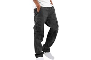 Binmer Men's Casual Cargo Pants Workout Jogger Stretch Sweatpant Plus Size Loose Straight Athletic Trouser with Multi Pocket