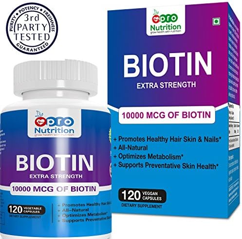 Pronutrition 100% Natural Biotin 10000 Mcg Capsules - 120 Vegan Capsules For Hair, Skin & Nails