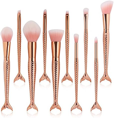 Oifill 10 PC Mermaid Make Up Brushes Set Foundation Powder Cream Eyebrow Eyeliner Blush Cosmetic Concealer Kabuki Oval Brush Set Rose Gold (Rose Gold)