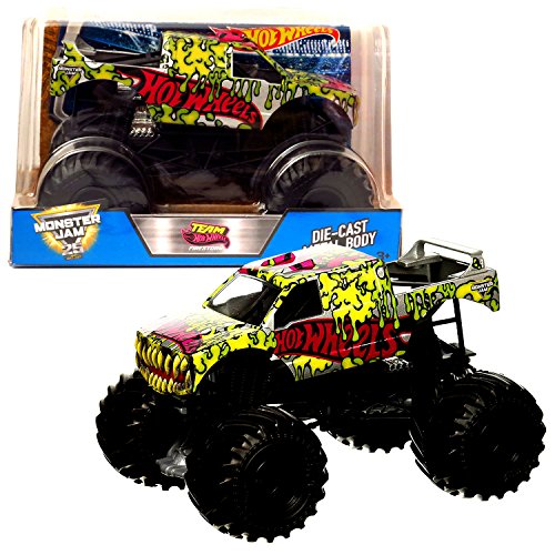 Hot Wheels Year 2017 Monster Jam 1:24 Scale Die Cast Metal Body Official Truck - TEAM HOT WHEELS FIRESTORM DWN97 with Monster Tires, Working Suspension and 4 Wheel Steering