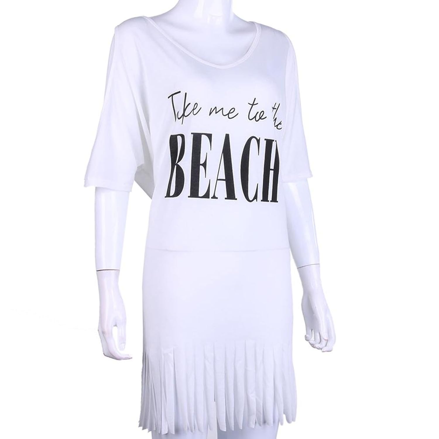 vodool women cold shoulder letter print tassel beach bikini cover-ups t-shirts