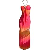 SOLY HUX Women's Ombre Halter Maxi Dress Summer Mesh Ruched Bodycon Beach Vacation Dresses