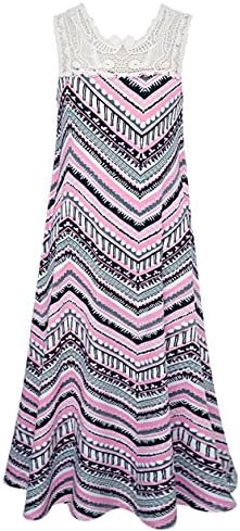 Smukke Big Girls Tween Vintage Lace Geo Print Maxi Dresses (Many Options), 7-16 (Black Multi, 16)