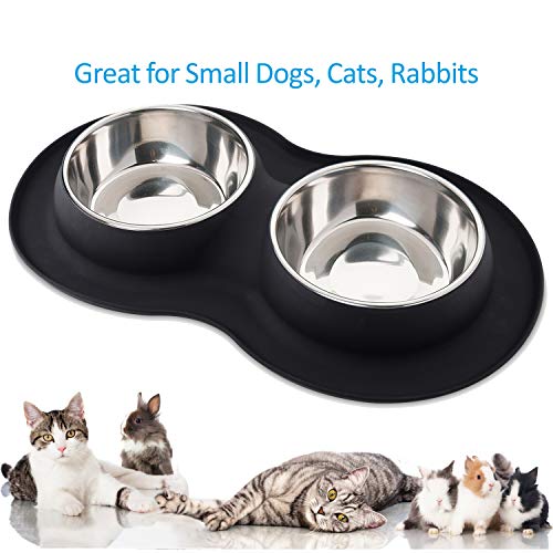 Roysili Double Dog Bowl Pet Feeding Station, Stainless Steel Water and Food Bowls with Non Skid Non Spill Silicone Mat, Quality Dog Bowl Holder for Small Medium Dogs Cats (Small, Pink) - Thumbnail 5