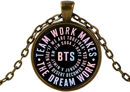 Ceqstar BTS - Team Work Makes Dream Work - BTS ARMY - 18” Adjustable Chain Necklace (Necklace - Antique Bass)