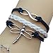 JQUEEN Cute Silver Dragonfly Infinity Charms Braided Leather Rope Wrap Around Bracelet