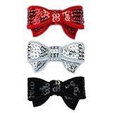Toddler Wispy Clippy - Sequin Bow Hair Clip - Best No Slip Barrette for Fine Hair(Pack2-Red/Silver/Black)