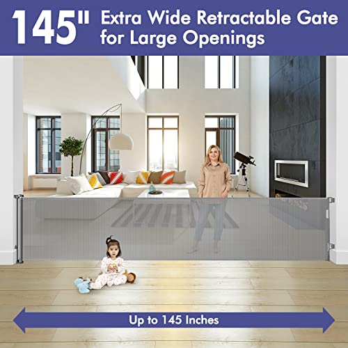 145 Inch Extra Wide Retractable Baby Gate for Large Openings Long Baby