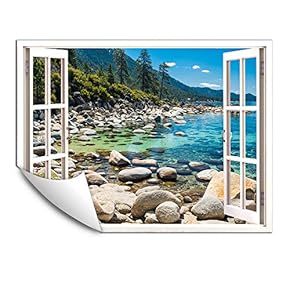 Wall Murals for Bedroom Fake Window Beach White Window Removable Wallpaper Peel and Stick Wall Stickers - 24x32 inches