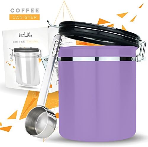 Coffee Canister Airtight Vacuum Seal Set with Scoop - Stainless Steel Kitchen Storage with AirFresh Valve Technology (Lavender Latte)