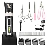 Ceenwes Dog Clippers Heavy Duty Low Noise Rechargeable Cordless Pet Clippers Professional Dog Grooming Clippers with Power Status Dog Grooming Kit with 11 Tools For Dogs Cats Other Animals