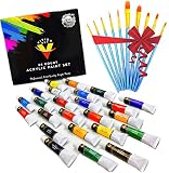 Acrylic Paint Set 24 Colors- Bonus 10 Acrylic Paint Brushes Included - Acrylic Paints for Artists - Heavy Body Acrylic Paint - Artist Quality Acrylic Paint - Canvas Paint with Acrylic Paint Brush Set