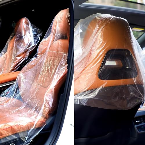 Joyzzz Disposable Car Seat Covers, 300 Pcs Clear Car Seat Protector, Plastic Seat Covers, Includes Wheel Covers, Gear Selector Covers and Handbrake Cover for Truck Auto Bus Accessories