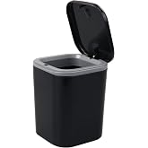 Bringer 2 L Desktop Garbage Can, 0.5 Gallon Tiny Waste Can with Lid, Black | Mini Tabletop Trash Bin with Push-on Lid, Desktop Trash Can for Bathroom Countertop, Vanity, Coffee or Office