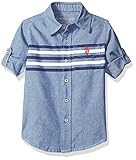 U.S. Polo Assn Little Boys' Long Sleeve Printed Stripe Single Pocket Sport Shirt, Blue, 5/6