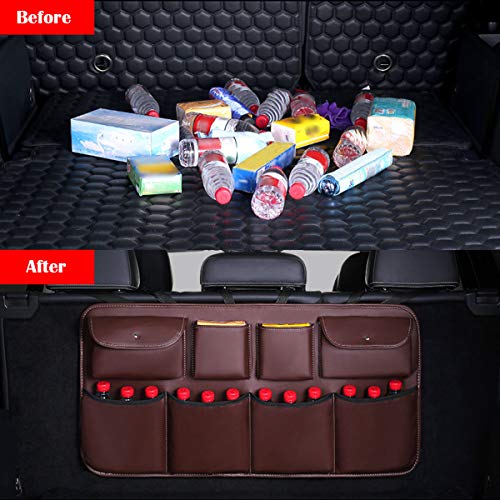 Car Trunk Organizer Hanging Backseat Car Organizer Storage Multipurpose Cargo Accessory Waterproof Dust-proof Upgrade PU Leather Space Saving Facilitator for SUV and Many Vehicles