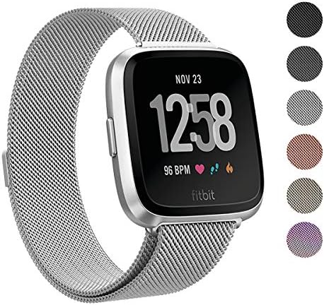 Vizone for Fitbit Versa Strap Bands, Adjustable Milanese Loop Mesh Stainless Steel Metal Magnetic Strap Sport Replacement Bands Small Large for Women Men Fitbit Versa Smart Watch