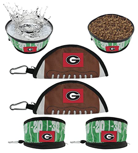 Pets First NCAA Georgia Bulldogs Collapsible Dog Travel Bowl Set, 2 Pack Food &…