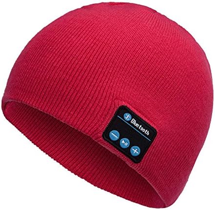Shnmin Bluetooth Beanie Hat For Men Women Wireless Knit Cap Built-In Microphone Christmas Gift (Red)