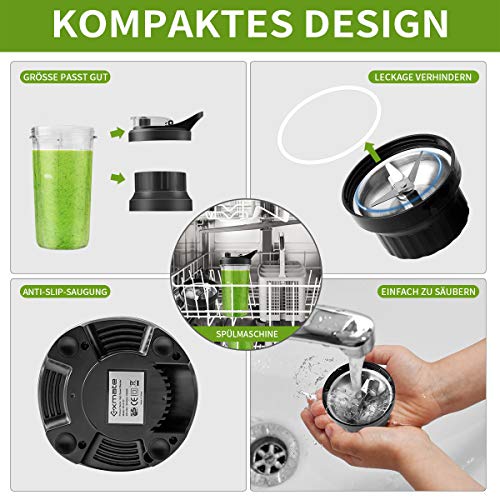 Exmate Standmixer Smoothie Maker, Elektro-Entsafter-Mühle mit Zwei BPA-FREIEN Flaschen,3 Modi,6 Edelstahlklingen,für… – Bild 6