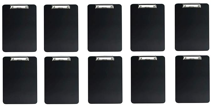 10er Set Klemmbrett Din A4 schwarz mit Klemme aus Metall | Schreibunterlage | Clipboard | Schreibbrett Schreibplatte | Klemmm