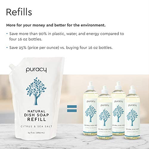 Puracy Dish Soap Liquid Refill, Citrus & Sea Salt, Gently Scented