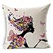Cotton Linen Girl with Pink Wing Elves and Butterflies New Decorative Pillowcase Throw Pillow Cushion Cover Square 18