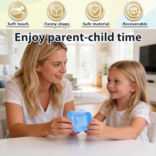 7cm Jumbo Ice Squeeze Toy, Slow Rebound Stress Reducing Sensory Toy, Anti-Anxiety Tool for Adults and Kids, Squeeze Cube for Pressure Relief (Blue)