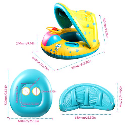 StillCool Baby Pool Float Infant Swimming Ring with Canopy Shade for 1 to 3 Years Old Kids (Yellow&Blue)