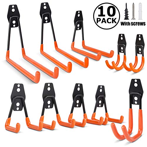 SPACECARE 10-PACK Garage Storage Hooks, Wall Mount Heavy Duty Garage Utility Double Hooks Hangers for Ladder, Bike, Organizing Power Tools.