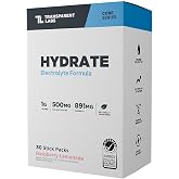Transparent Labs Hydrate Electrolyte Formula - 500 mg Coconut Water - Raspberry Lemonade (30 Stick Packs)