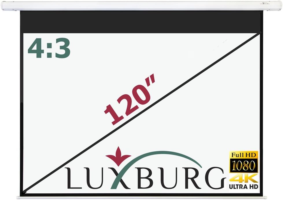 LUXBURG 120" 244x183 cm Full HD 3D Manual Pull Down Projector Projection Screen - Matt White Screen (96"x 72") Wall or Ceiling mountable