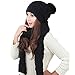 HANERDUN Women Girls Fashion Winter Warm Knitted Hat Beanie Hat Scarf Set Black