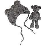 Jastore Infant Newborn Photography Prop Photo Crochet Boys Girls Knit Toy Bear Hats (Grey)