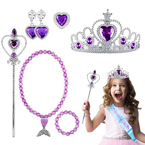 Beyumi 8pcs Mermaid Birthday Outfit Set Girls Birthday Sash And Tiara Necklace Bracelet Crown Pendant Mermaid Party Supplies Under The Sea Theme Party Decor Mermaid Costume Dress Up Accessories Buy Online In