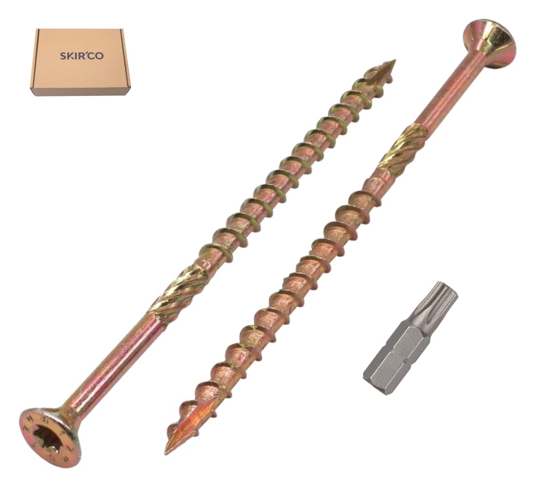 SKIR'CO (Pack of 120 pcs) Universal Zinc Plated Steel 6.0 x 120 mm Yellow Wood Screws, Countersunk Head, Torx Head, Type 17, Chipboard Screws (120, 6.0 x 120 mm)