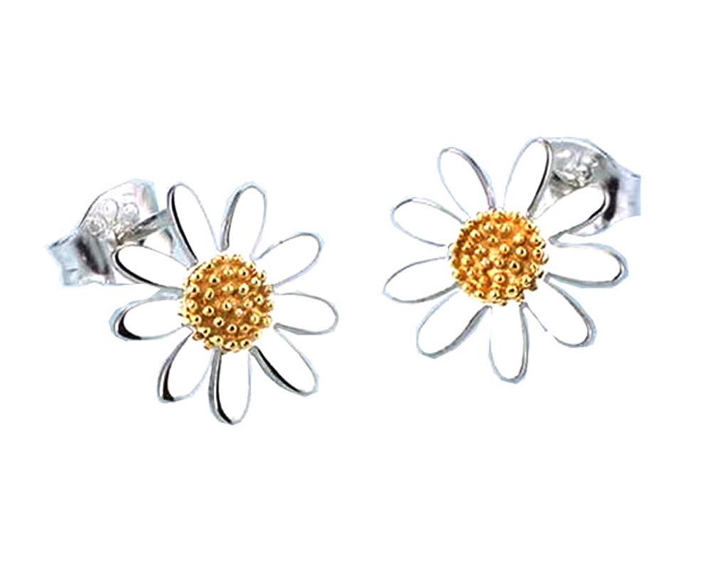 Kaguyo Daisy Earrings for Women, Gold Plated 925 Sterling Silver Dainty Flower Daisy Stud Earrings for Women Girls, Birthday Gift