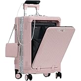 Nobl Travel Carry On Luggage, Noble Zipperless Aluminum Frame PC Hard Shell Suitcase, 20.8"x15"x8.7" Airline Approved, 360° Spinner Wheels, TSA Locks, USB Charging Port, Cup & Phone Holder - Blush