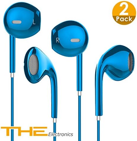 THE Electronics Wired 3.5MM Snow White Earphone/Earbuds/Headphones +1 Carry Case w/ Remote and Mic for Apple Samsung HTC Google Nokia Android smartphones Tablets ( (Lite Blue Quantity 2)