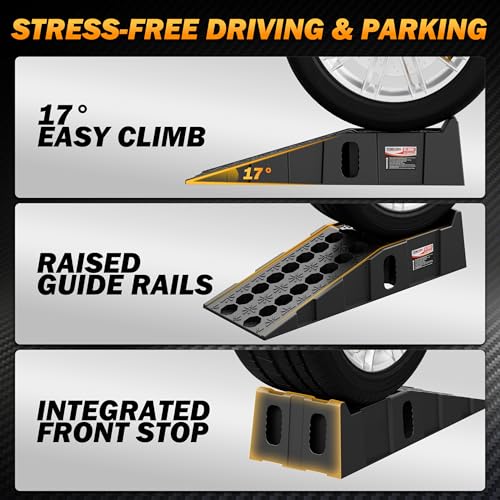 Car Ramps for Oil Changes and Vehicle Lift, 7.1 Inch Lift, 11.1 Inch Wide Tire Heavy Duty Ramps for SUV & Truck, 16,000 lbs Capacity, 2pcs