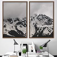 2 Piece Framed Canvas Wall Art Black and White Mountains Canvas Prints Home Artwork Decoration for Living Room,Bedroom - 16
