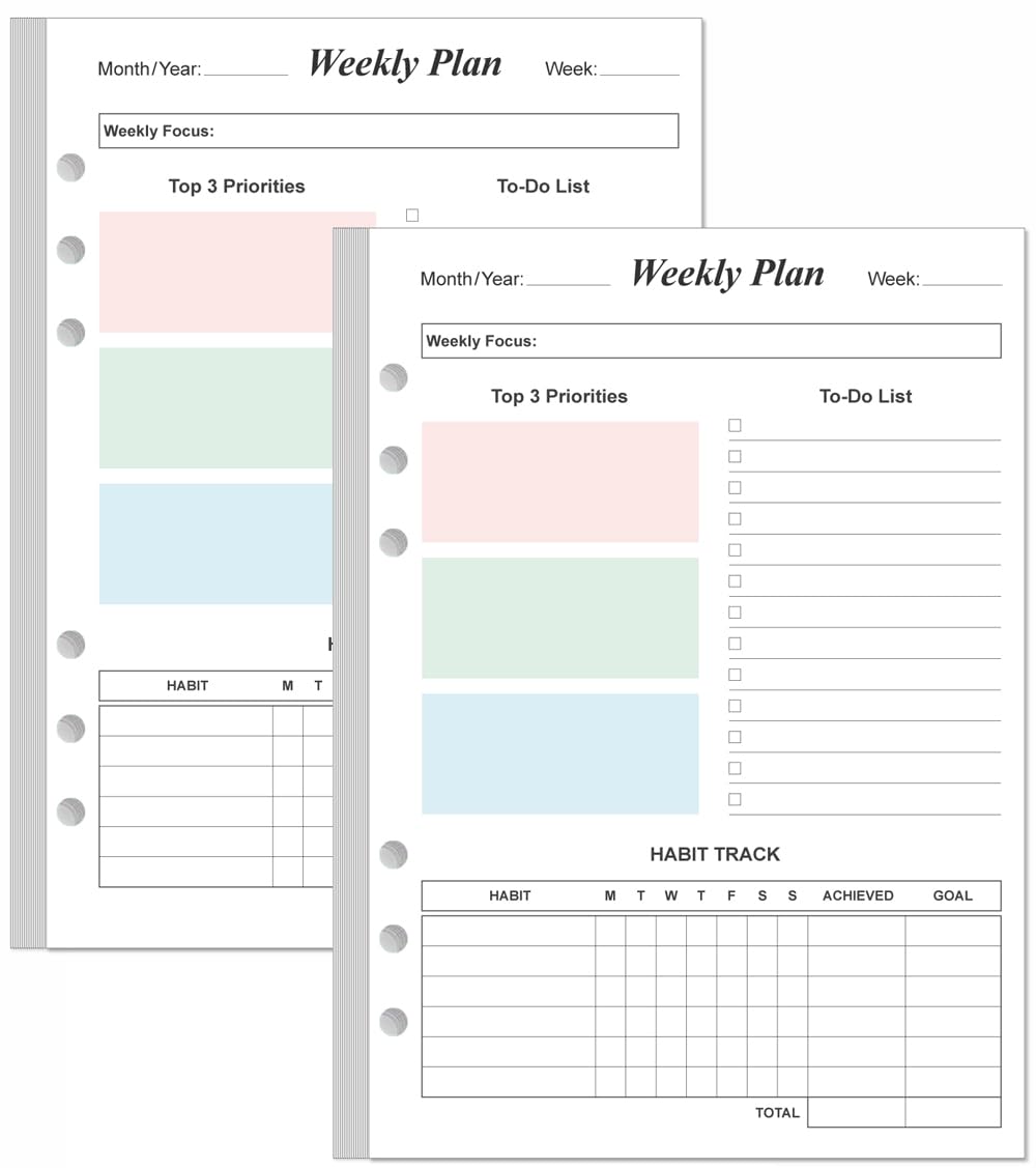 Photo 1 of (2-Pack) Weekly Planner Refills for A5 Binders - 106 Sheets/212 Pages Undated Colorful Weekly Planner, 6-Hole Punched, 100 gsm White Paper, Lasts 1 Year, Undated, 5.8" x 8.3"
