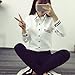 Women's Fashion Elegant Strip Blouses Turn Down Collar Shirt Tops Blouse (L) White