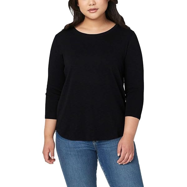 Kirkland Signature Women's 3/4 Sleeve Slub Tee – 100% Cotton, Solid Slub Texture, Assorted Colors