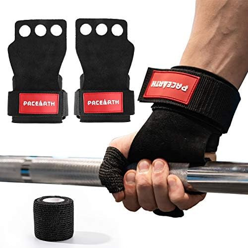 PACEARTH Leather Gymnastics Hand Grips, 3 Hole Gloves with Comfortable Palm Protection-Great for Pull-ups, Wods,Weight Lifting,Kettlebells and Cross Training PACEARTH Leather Gymnastics Hand Grips, 3 Hole Gloves with Comfortable Palm Protection-Great for Pull-ups, Wods,Weight Lifting,Kettlebells and Cross Training