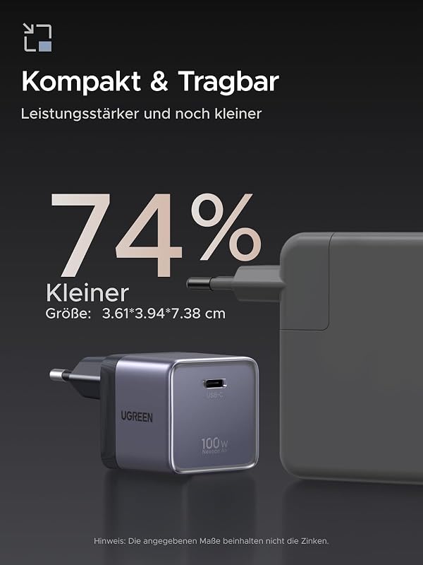 Nexode Air 100W USB C Ladegerät mit 1 m USB C Kabel, 1x USB-C Port,