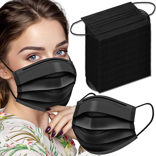 Black Disposable Face Mask individually wrapped Black Masks Medical Mask Black Color 4ply Face Mask with Activated Carbon Disposable 4-layered Disposable Face Masks Masks for Women, Men and Kids (Black individually)