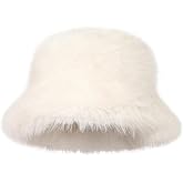 Women's Winter Faux Fur Fuzzy Warm Bucket Hat Shearling Wide Brim Fisherman Plush Hats for Women
