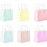 24Pcs Party Gift Paper Bags Pastel Portable Candy Bags Birthday Multicolor Treat Kraft Favor Sweet 11x8.6x4.3" Goody Bags with Handles for Wedding